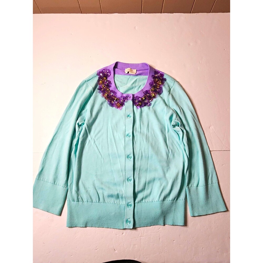 Kate Spade New York Embellished Azalea Cardigan Sweater Womens Small Blue Purple